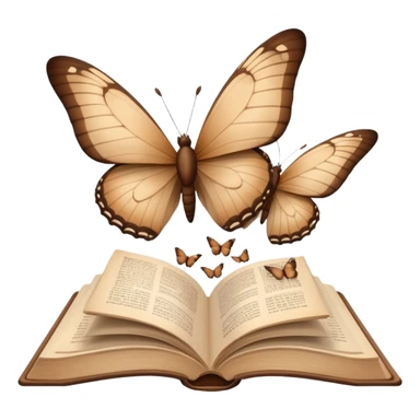 Beautiful brown butterflies fly out of an open beige book sticker