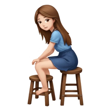 a girl sitting on stool move towards back head turn. sticker