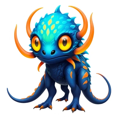 Exotic futuristic lush warm-colored neon Fakémon-Fionbri-creature sticker