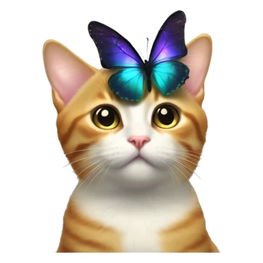 Dark iridescent butterfly glowing on top of cats head  sticker