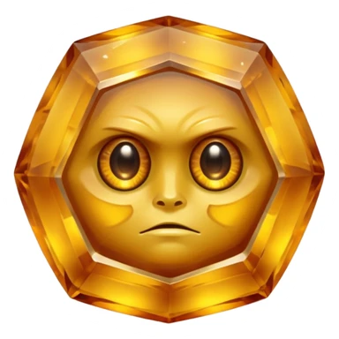 Single gemstone rock character, warm golden citrine, squat and heavy like a rock, with carved facets with eyes sticker