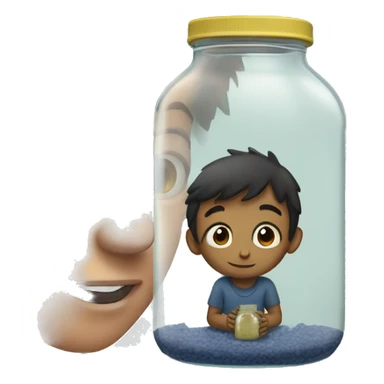 boy looking at a jar full of housefly sticker