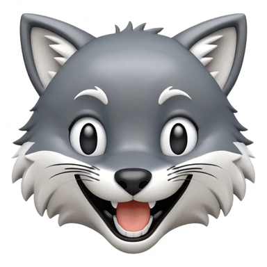 3D-style gray wolf or cat-like character emoji, goofy laugh (keck) expression, clean and glossy, inspired by TenSquared logo sticker