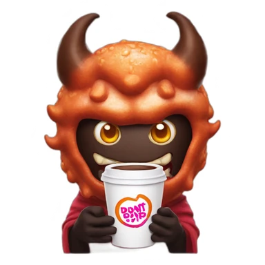 a demon holding a dunkin donuts coffee cup sticker