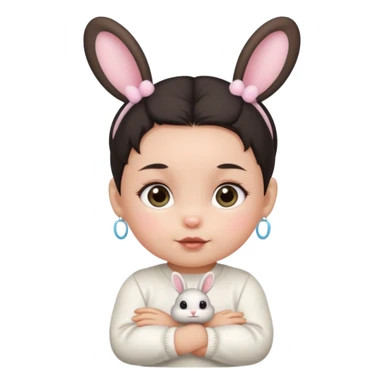 bunny ear accessory wearing baby dark haired bun sticker