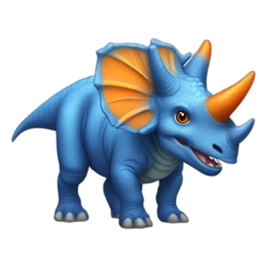 Blue triceratops with orange horns sticker