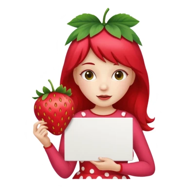 A girl strawberry holding a large blank sign sticker