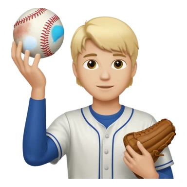 Blonde College guy holding up a baseball sticker