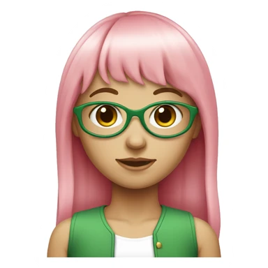 A white skin color girl who has long pink hair and bangs with green at the tips  sticker