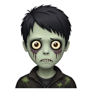 creepy zombie boy, black shaggy emo hair, medium long, dark and spooky sticker