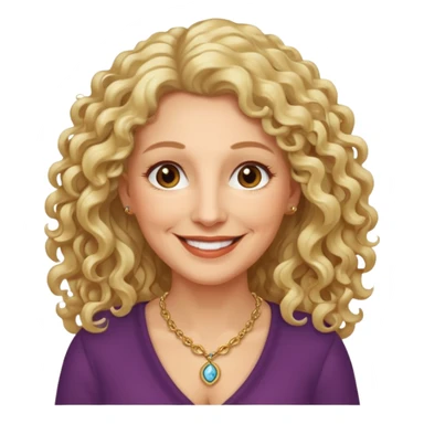 femme 60 ans cheveux blonds long très bouclés yeux marrons sourir sticker