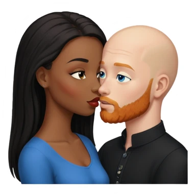 Bald white male with ginger beard and blue eyes kissing black brown woman with long black hair sticker