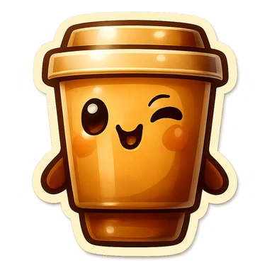 Tall coffee cup, winking sticker