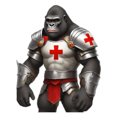Buff Gorilla wearing a Knight Crusader armor with the holy red Cross sticker