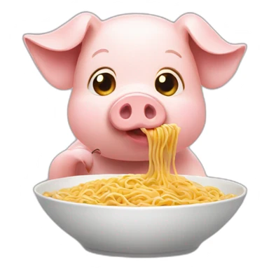 pig eating noodles without plate sticker