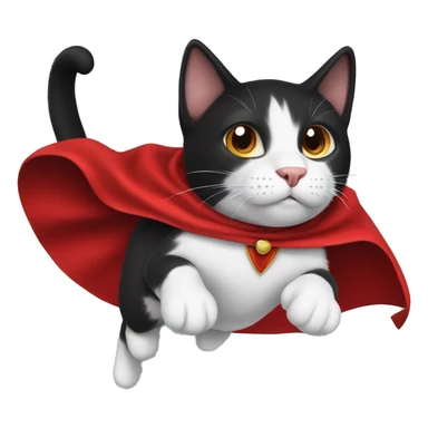 Black and white cat flying with red cape sticker