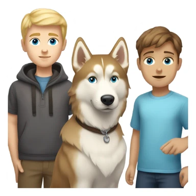 Brown hair boy, blond hair boy and a one golden Husky with blue eyes famille sticker