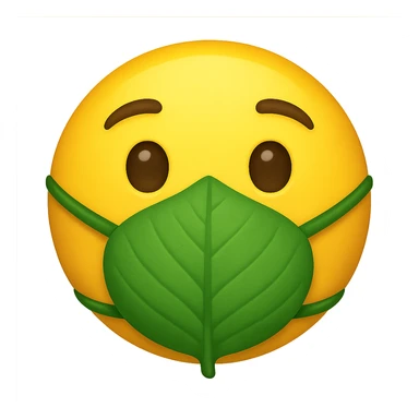 yellow face with green leaf mask, digital illustration, emoji style sticker