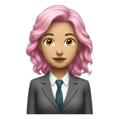 young white woman in office suit, pink hair sticker