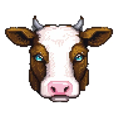 ultra-minimal blocky Minecraft cow head emoji with one large colorful square pixel, extremely simple, abstract, playful, childlike sticker