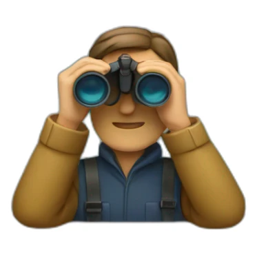 man with binoculars from window sticker