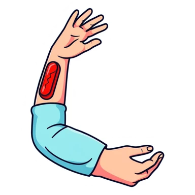 Forearm with allergy skin prick test showing red reaction bumps, 5 fingers visible at the wrist, medical procedure sticker