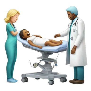 a woman gives birth and doctors stand nearby sticker