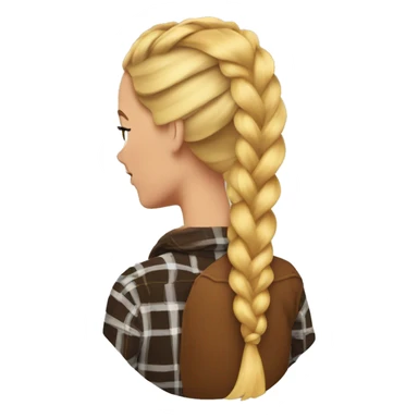 Woman with her back turned with a blonde hair braided wearing a brown and orange flannel sticker