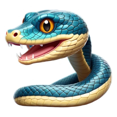 Cinematic Comical Chinese Water Snake Portrait Emoji, Head tilted dramatically with an exaggeratedly amused expression, featuring a striking, glossy scaled body with bold patterns and wide, expressive eyes filled with playful disbelief, Simplified yet hilariously expressive features, highly detailed, glowing with a slightly sassy aquatic glow, high shine, dramatic yet playful, stylized with an air of cheeky water mischief, soft glowing outline, capturing the essence of a spirited and over-the-top water snake that feels like it could slither its way into internet fame instantly! sticker