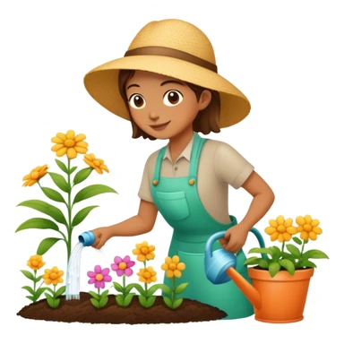 person watering flowers in a garden, happy and caring sticker