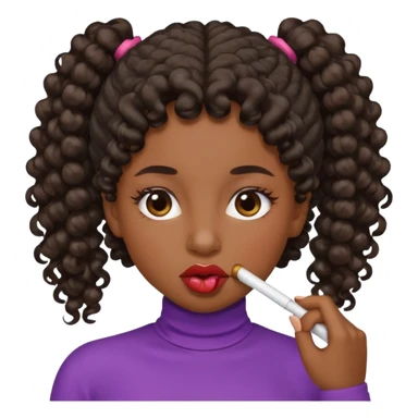 emoji sucking its lips in with one eyebrow up and the other one down dark skin and curly hair in a ponytail sticker