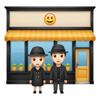  two characters + shop building. No emoji sticker
