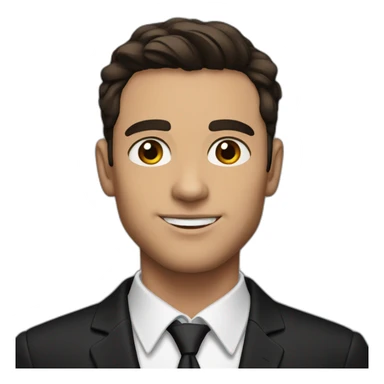 brunette man with brown eyes, in a black classic suit without a tie sticker