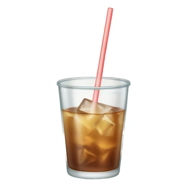 Clear glass cup with light brown drink, ice, and straw sticker