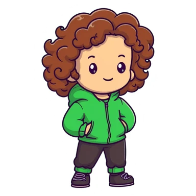 cartoon character with long brown curly hair in a green outfit sticker