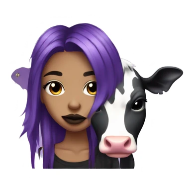 emo girl with lip piercings and big septum piercing and has purple hair streaks with her pet cow  sticker