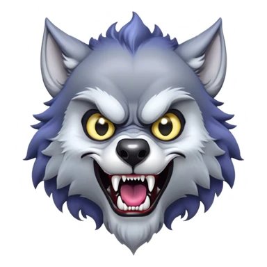 Cinematic Comical Werewolf Portrait Emoji, with a whimsically exaggerated lupine face in vivid moonlit grays and silvers, head cocked in a dramatically shocked expression with comically oversized, wide eyes and a playful snarl, simplified yet hilariously expressive, highly detailed with a soft cartoonish glowing outline capturing the mischievous humor of a werewolf mid-transformation! sticker