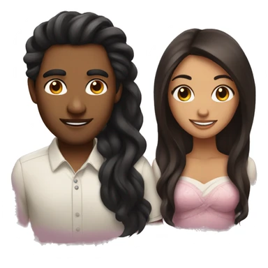 brown woman with long black hair and a brown man with girly hair in love sticker