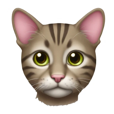 - **Face**: Round, big greenish eyes, pink nose, serious look. - **Ears**: Upright with fur tufts. - **Fur**: Dark tabby with light chin. - **Vibe**: Dignified and curious. sticker