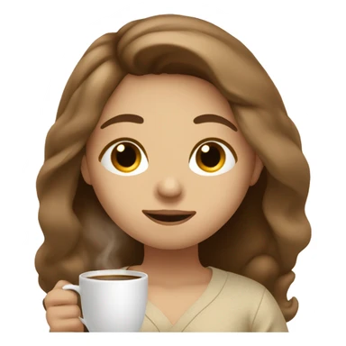 Long brown hair girl in beige pyjamas with sipping coffee eyes closed sticker