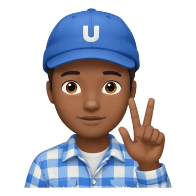 Emoji of a young man with dark hair, wearing a blue cap and a white flannel shirt, the young man is making a "like" gesture with his right hand sticker