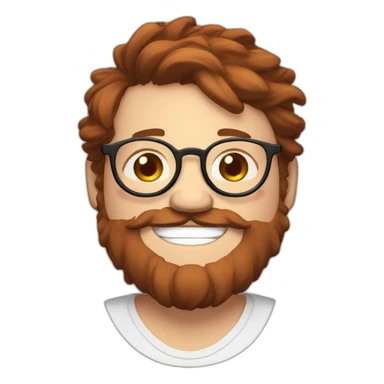 Chubby, non binary, round glasses, attached long brown hair, red and Brown beard, laughing ans sleepy sticker