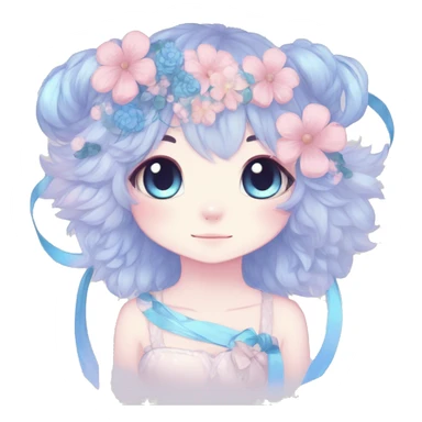 Anthro Cute Cool Blushing Pastel Innocent Shy Kawaii gorgeous sparkly ethereal fantasy anime animal creature with blue eyes furry sona with flowers and ribbons beautiful aesthetic sticker