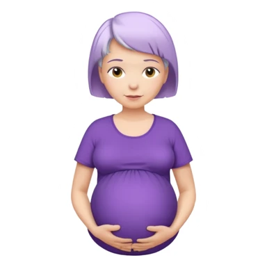 pregnant older women with purple shirt, white very short hair, head neck and abdomen only sticker