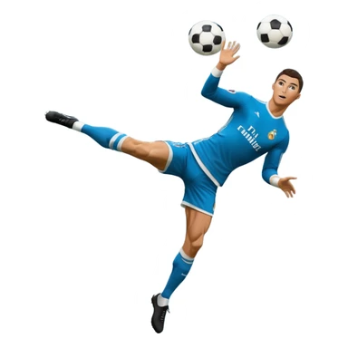 Ronaldo doing a bicycle kick with football in mid air While wearing a Retro blue Real madrid kit  sticker