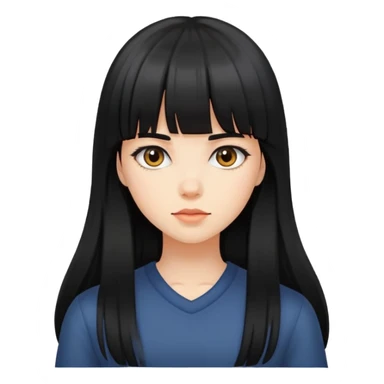 Black long hair girl with bangs sticker