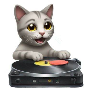 Cat playing records sticker