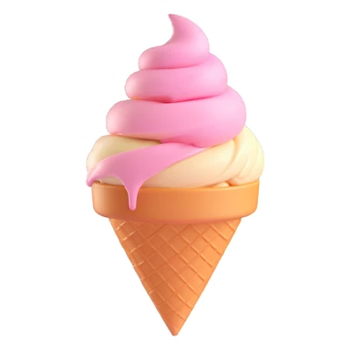 3D icon of an ice cream cone, fun and glossy sticker
