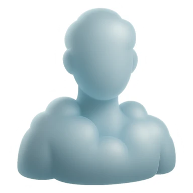shoulder-up person fully made of white fluffy convex clouds, matte glass style, no background sticker