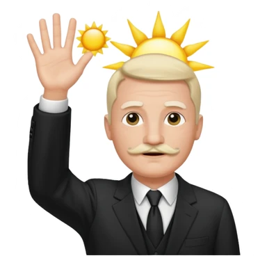 Adolf h , wearing suit and mustache short like charlie chaplin. Raising his hand to sun sticker